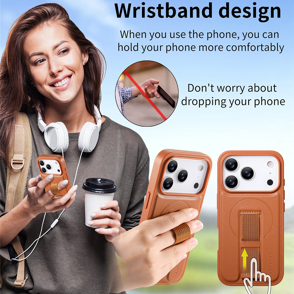 iPhone 17 Pro Max - CASENEO Leather Wristband Brown — estuche (foto 2 de 5)