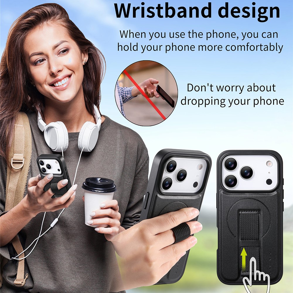 iPhone 17 Pro Max - CASENEO Leather Wristband Black — estuche (foto 2 de 5)