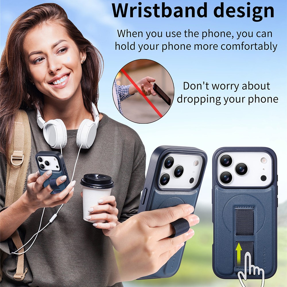 iPhone 17 Pro Max - CASENEO Leather Wristband Blue — estuche (foto 2 de 5)