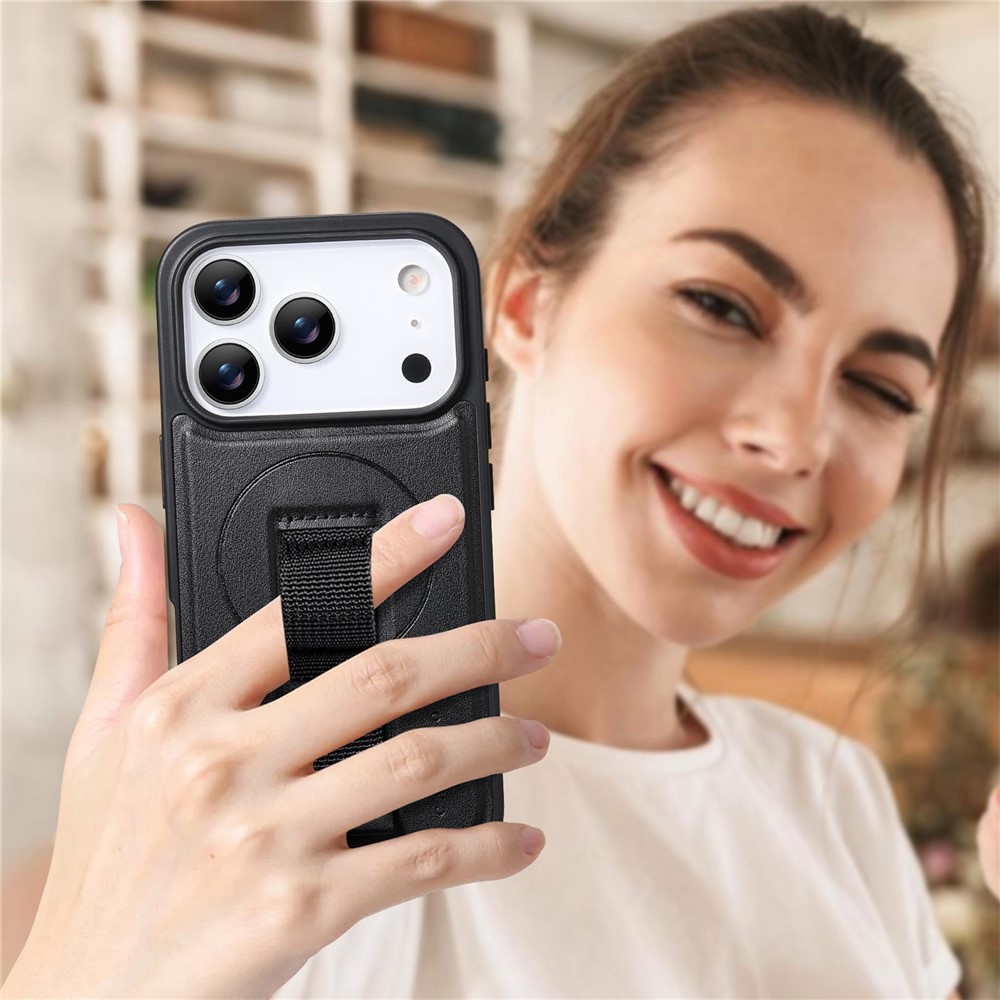 iPhone 17 Pro - CASENEO Leather Wristband Black — estuche (foto 4 de 5)