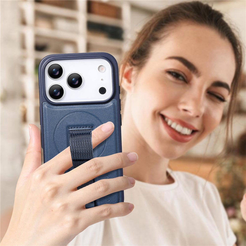 iPhone 17 Pro - CASENEO Leather Wristband Blue — estuche (foto 4 de 5)