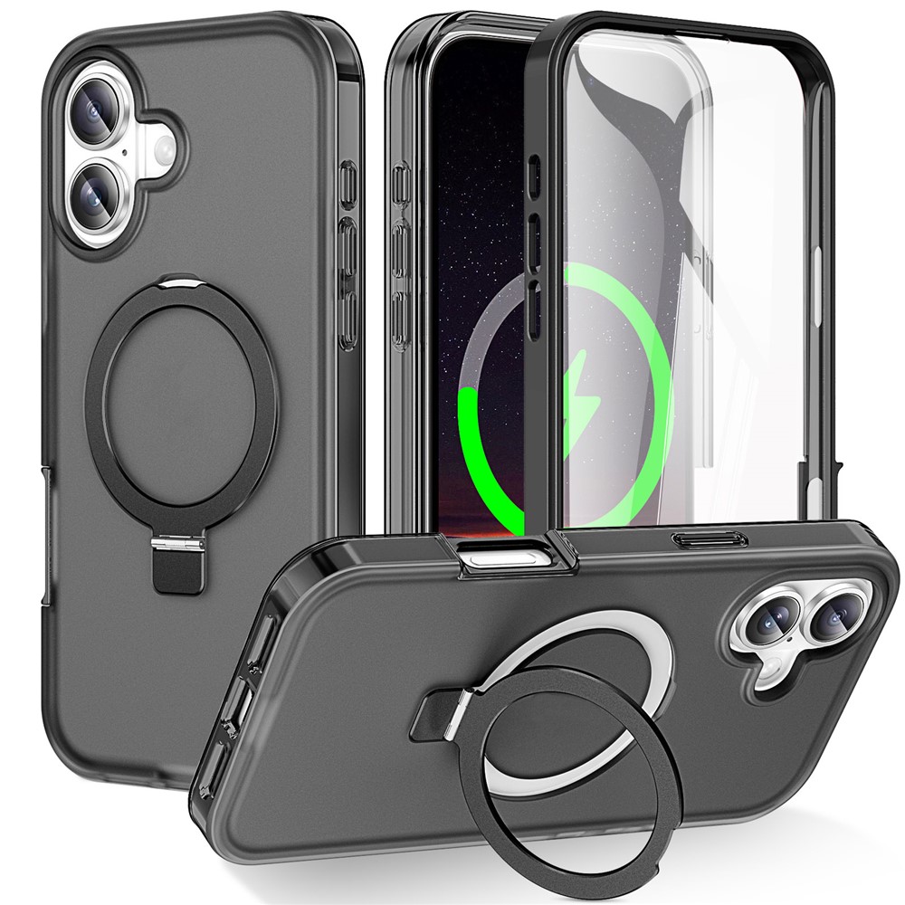 iPhone 17 - Kickstand Frosted With Pet Screen Black — estuche