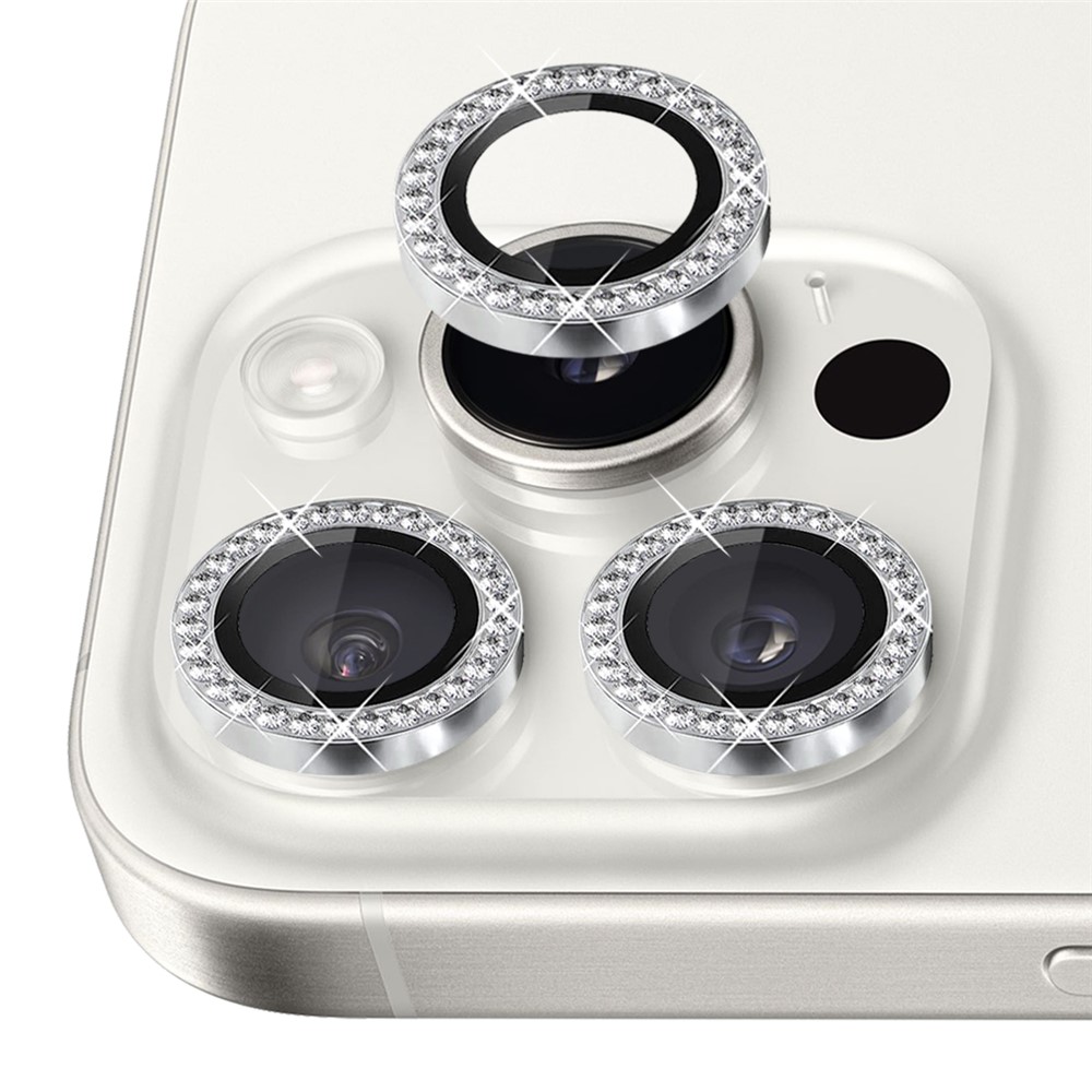 iPhone 16 Pro/16 Pro Max - Camera Lens Glass Protector Glitter Silver — vidrio templado protector de pantalla (foto 2 de 5)