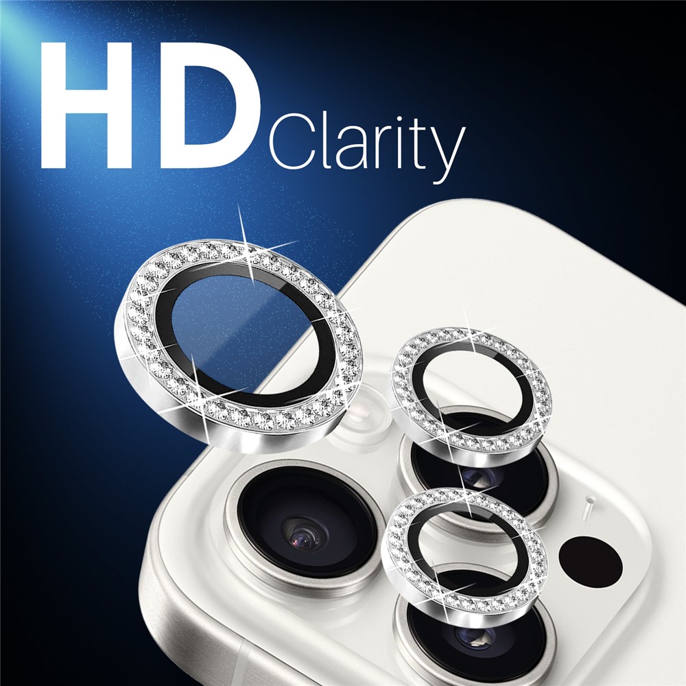 iPhone 16 Pro/16 Pro Max - Camera Lens Glass Protector Glitter Silver — vidrio templado protector de pantalla (foto 4 de 5)