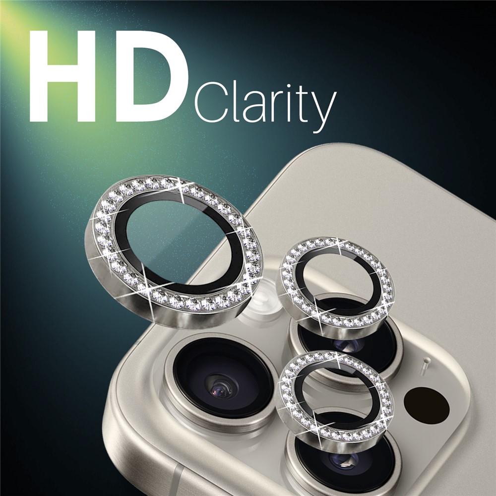 iPhone 16 Pro/16 Pro Max - Camera Lens Glass Protector Glitter Natural — vidrio templado protector de pantalla (foto 4 de 5)