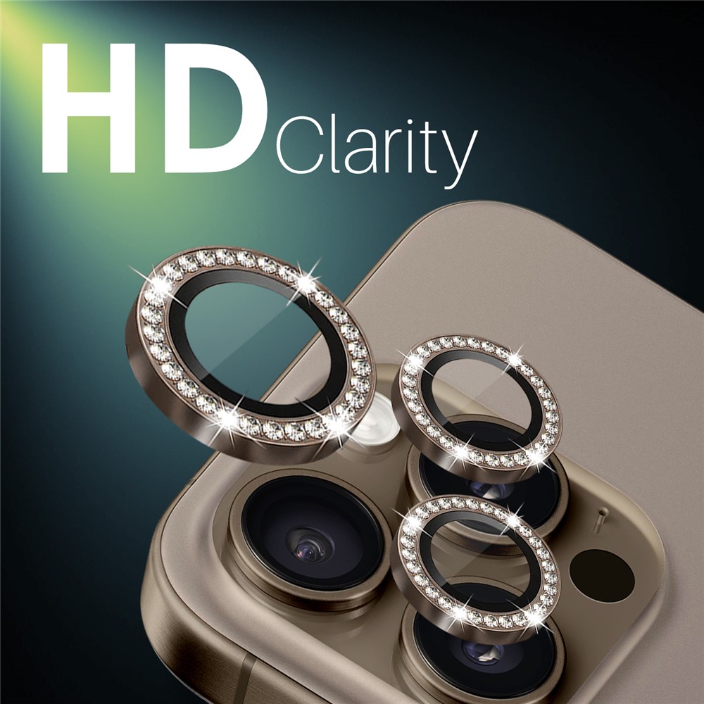iPhone 16 Pro/16 Pro Max - Camera Lens Glass Protector Glitter Brown — vidrio templado protector de pantalla (foto 4 de 5)