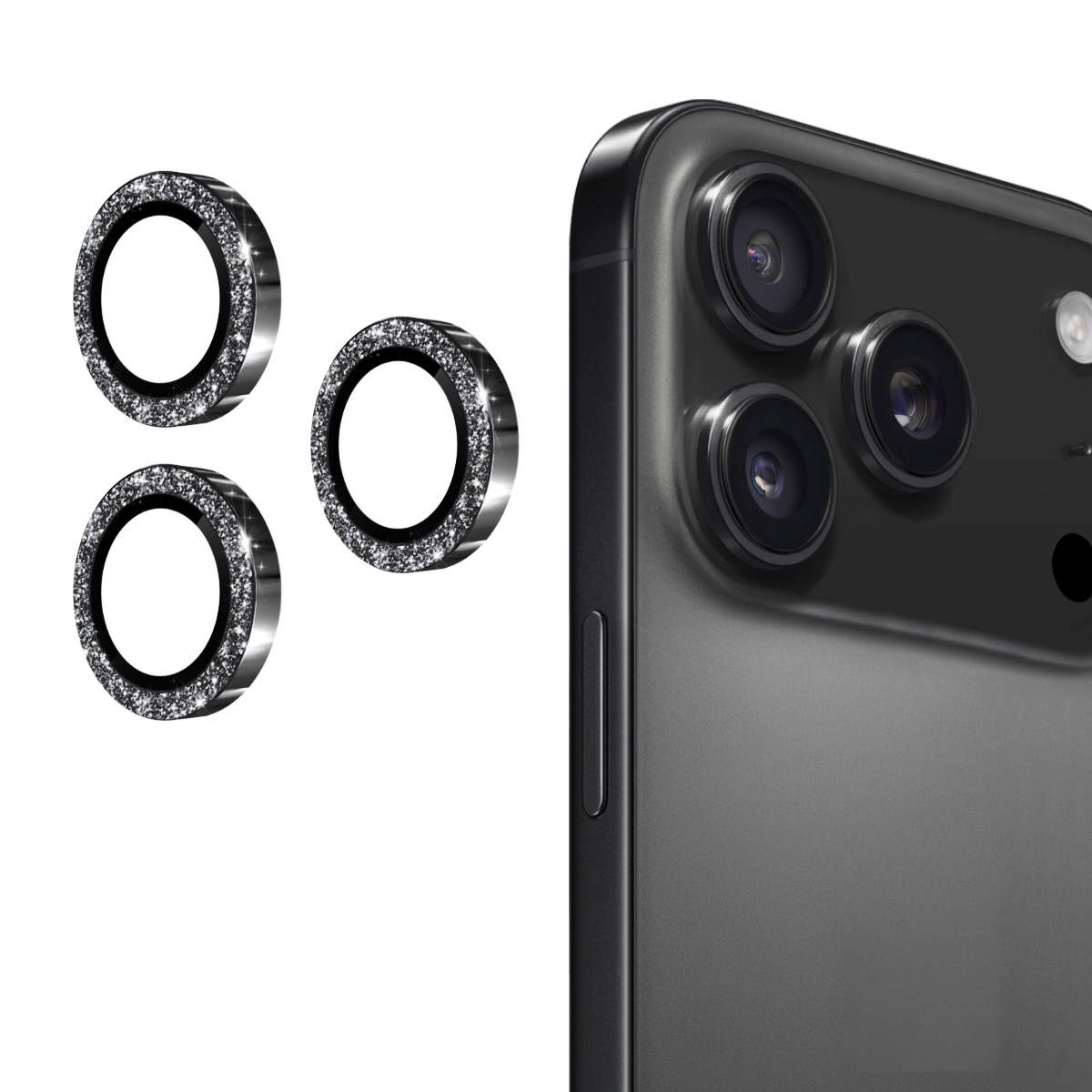 iPhone 17 Pro/17 Pro Max - ENKAY Camera Lens Glass Protector Glitter Black