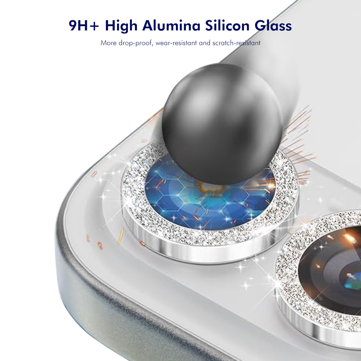 iPhone 17 Pro/17 Pro Max - ENKAY Camera Lens Glass Protector Glitter Black — vidrio templado protector de pantalla (foto 3 de 5)