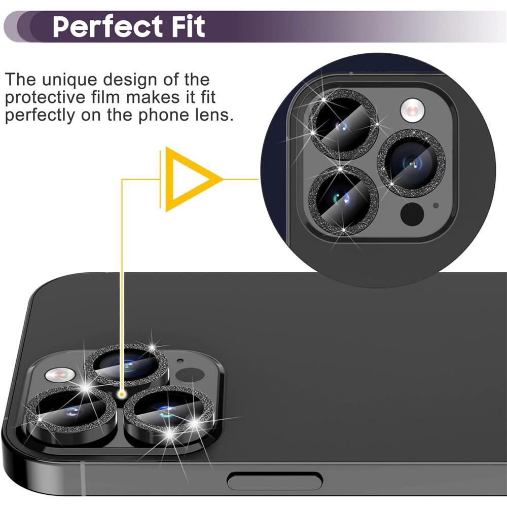 iPhone 15 Pro/15 Pro Max - Camera Lens Glass Protector Glitter Black — vidrio templado protector de pantalla (foto 2 de 5)