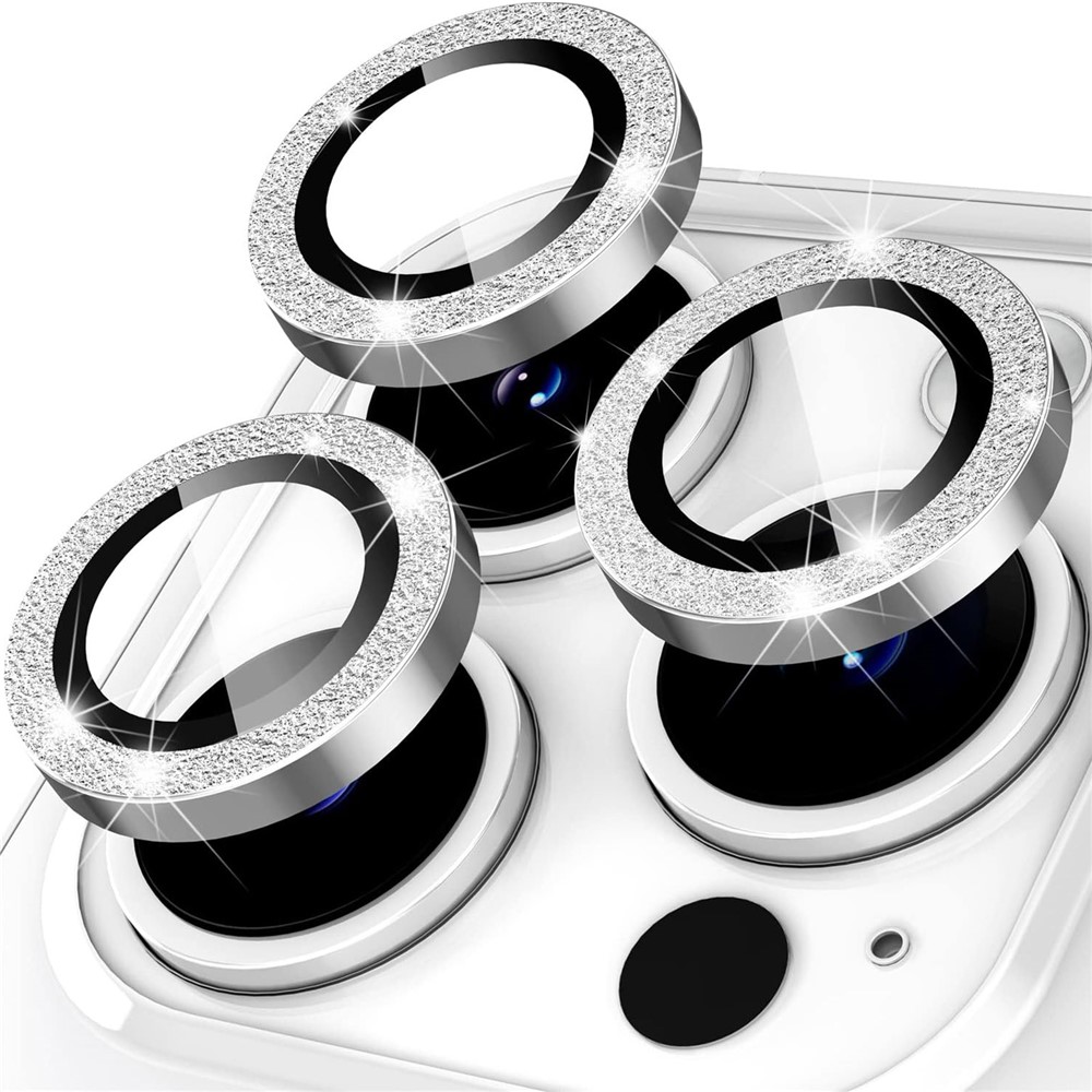 iPhone 15 Pro/15 Pro Max - Camera Lens Glass Protector Glitter Silver — vidrio templado protector de pantalla (foto 4 de 8)