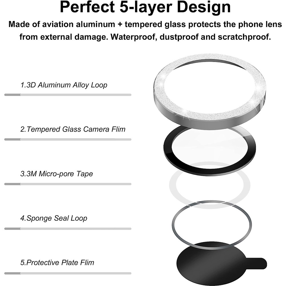 iPhone 15 Pro/15 Pro Max - Camera Lens Glass Protector Glitter Silver — vidrio templado protector de pantalla (foto 7 de 8)