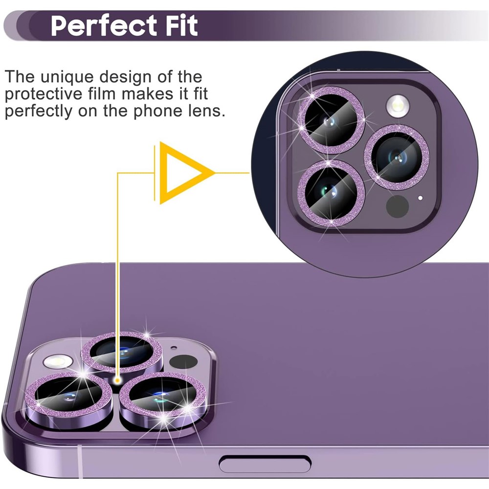 iPhone 15 Pro/15 Pro Max - Camera Lens Glass Protector Glitter Purple — vidrio templado protector de pantalla (foto 2 de 5)