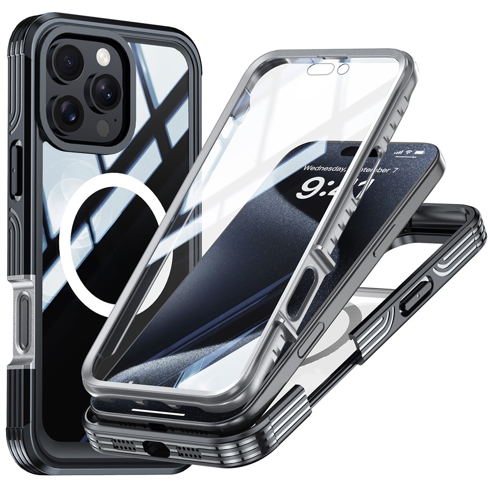 iPhone 16 Pro Max - Magnetic With Tempered Galss Rugged Black Grey — estuche