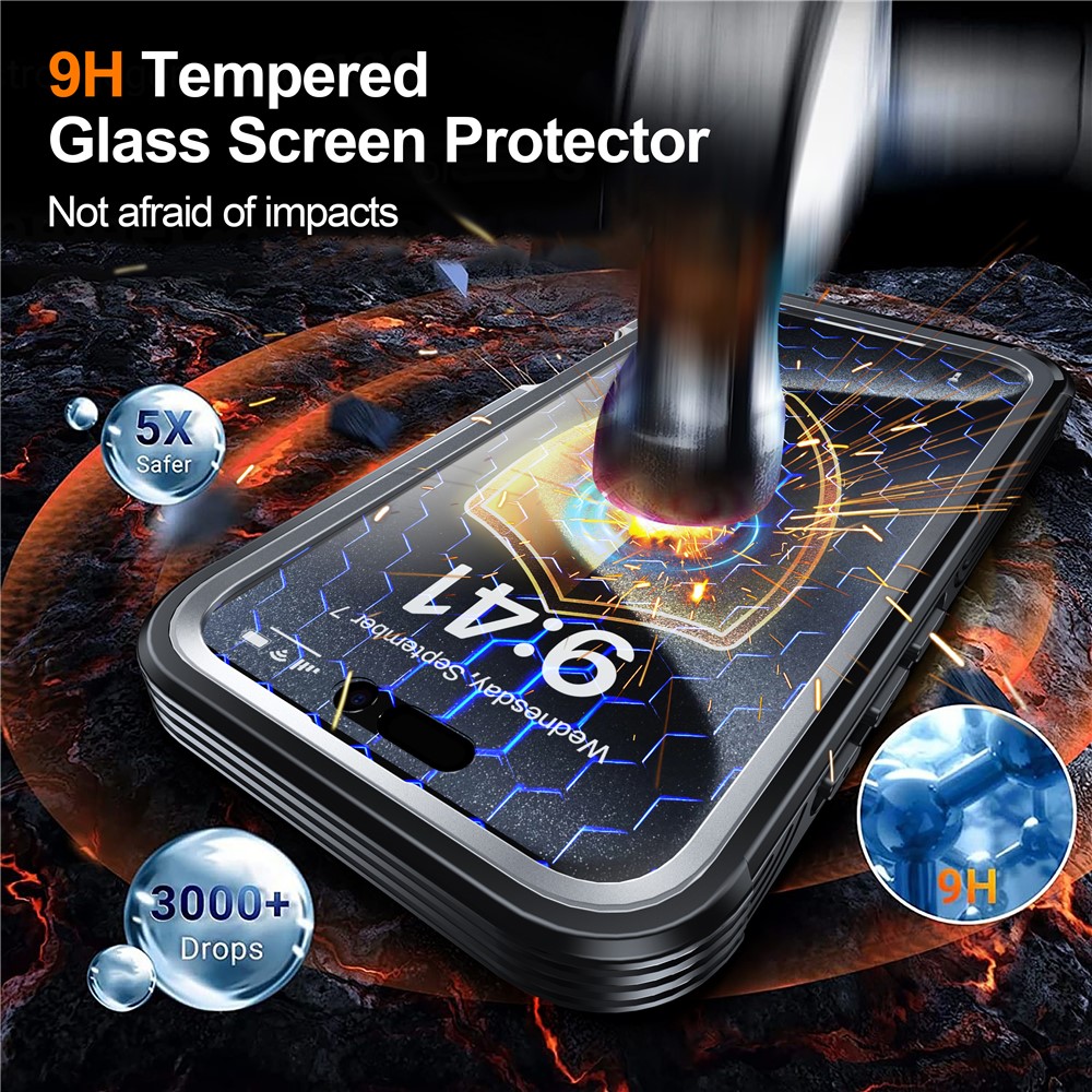 iPhone 16 Pro Max - Magnetic With Tempered Galss Rugged Black Grey — estuche (foto 5 de 8)