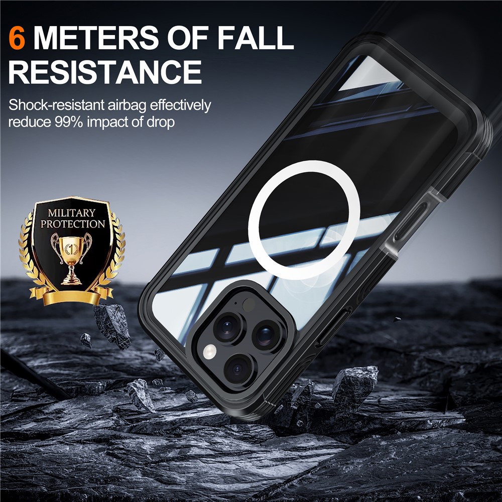 iPhone 16 Pro Max - Magnetic With Tempered Galss Rugged Black Grey — estuche (foto 6 de 8)