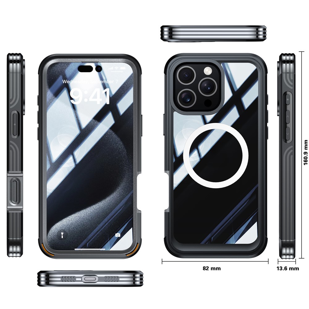 iPhone 16 Pro Max - Magnetic With Tempered Galss Rugged Black Grey — estuche (foto 8 de 8)