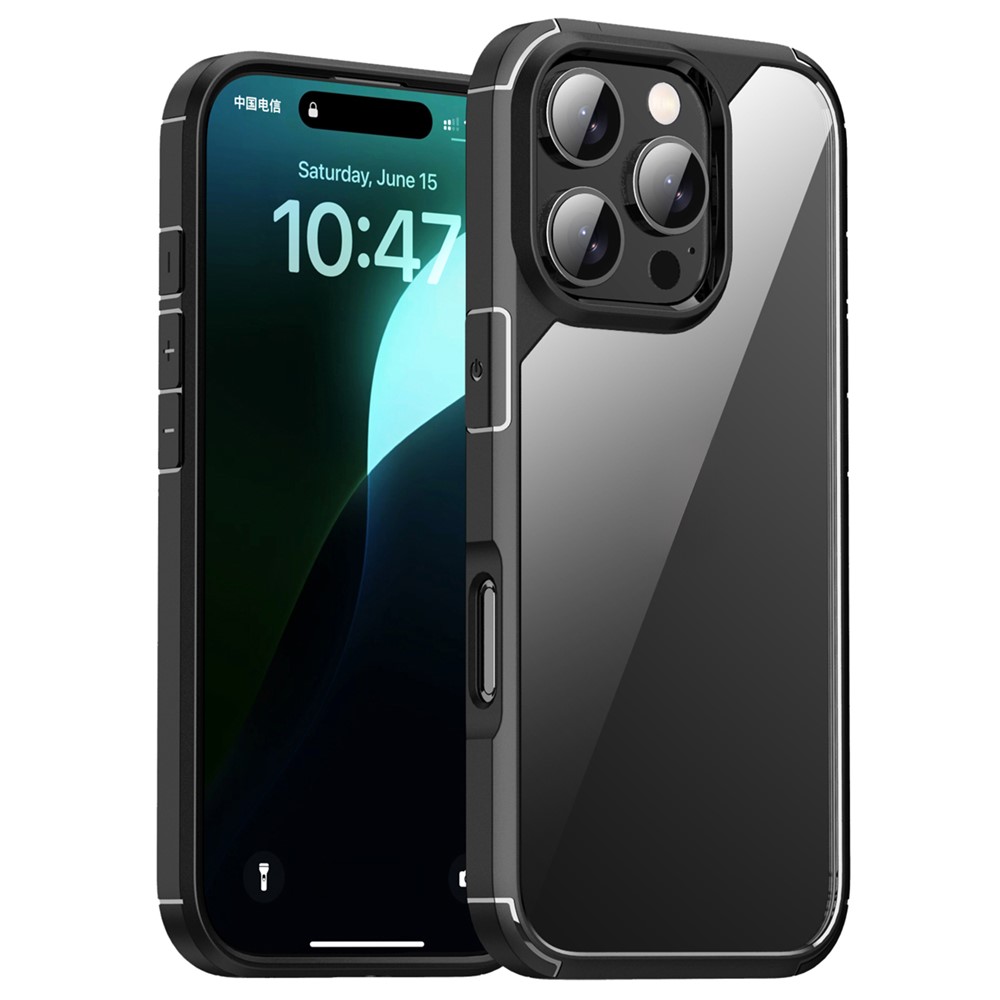 iPhone 16 Pro - IPAKY Shockproof Clear Back Black — estuche