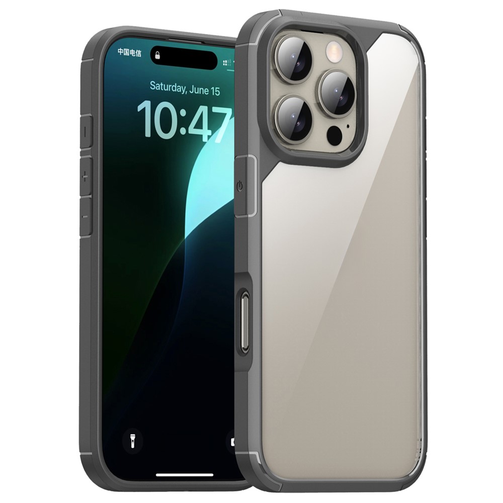 iPhone 16 Pro Max - IPAKY Shockproof Clear Back Grey — estuche