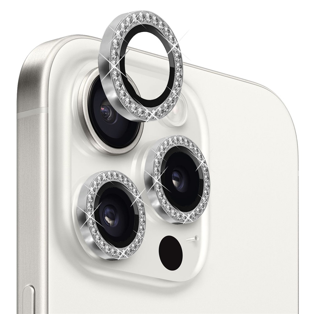 iPhone 15 Pro/15 Pro Max - Camera Lens Glass Protector Glitter Silver