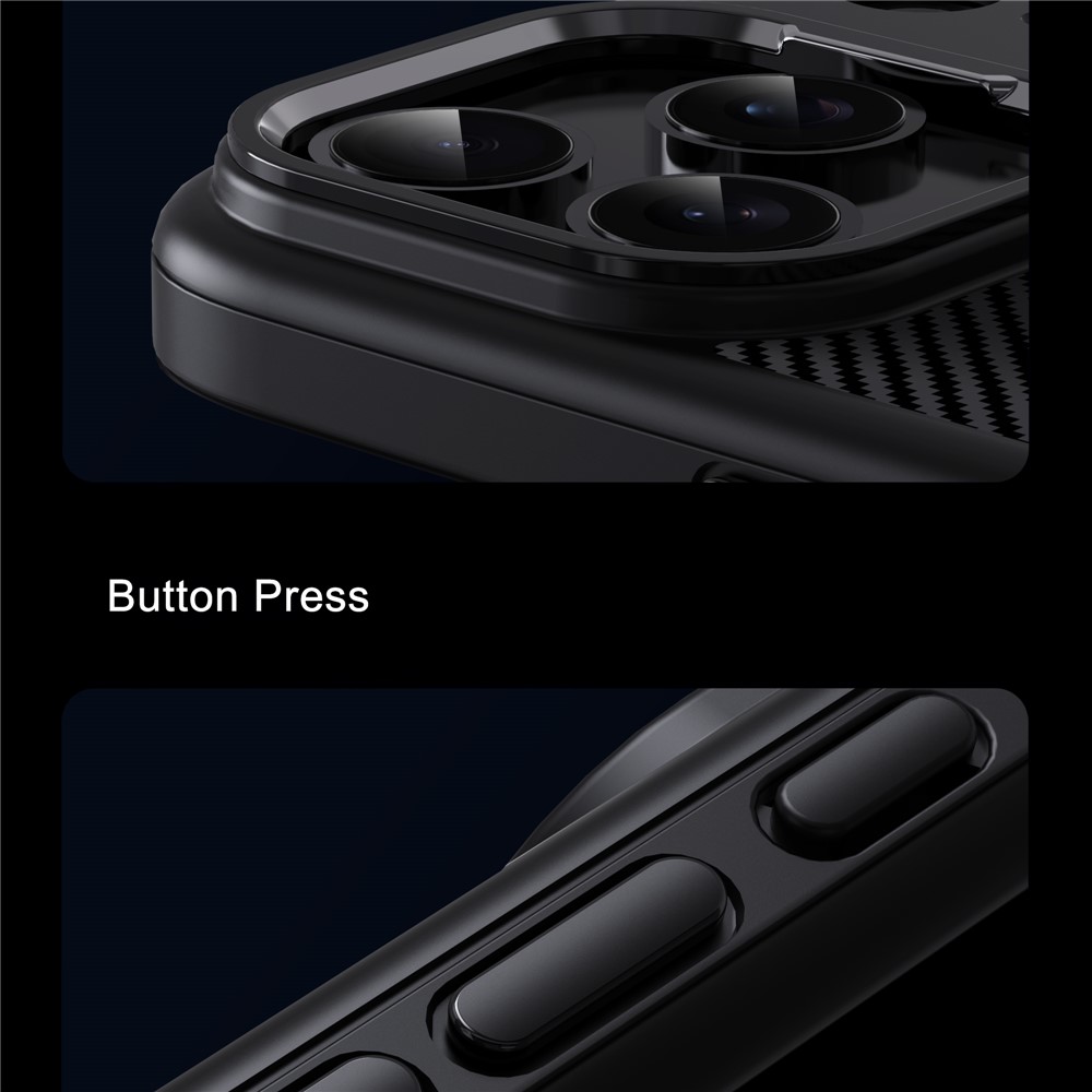 iPhone 17 Pro Max - IPAKY Carbon Fiber Metal Lens Black — estuche (foto 7 de 10)