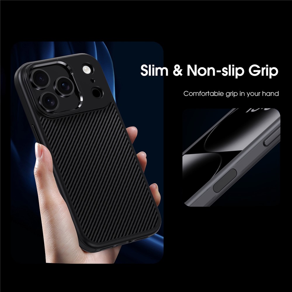 iPhone 17 Pro Max - IPAKY Carbon Fiber Metal Lens Grey — estuche (foto 8 de 10)