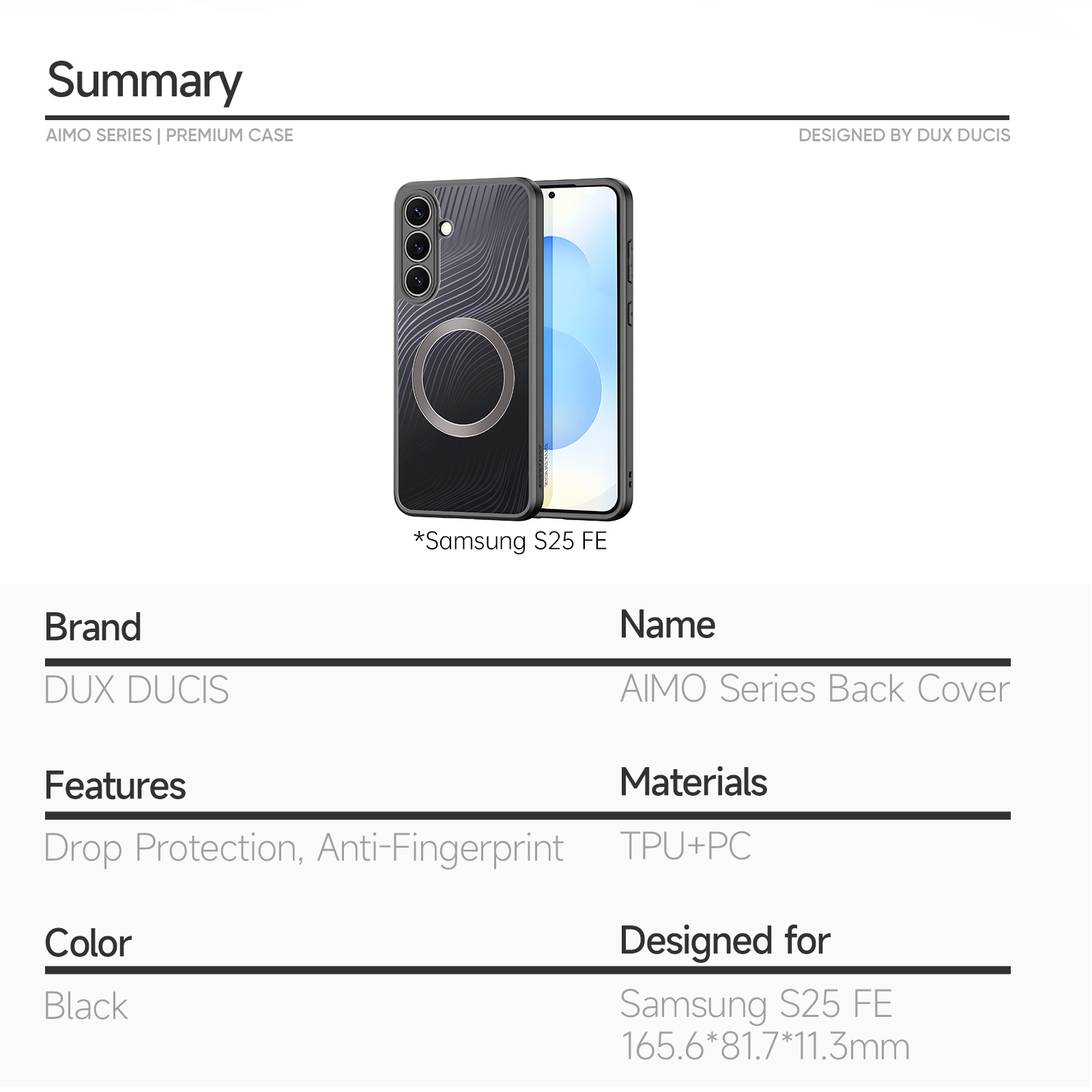 Samsung Galaxy S25 FE - DUX DUCIS Series Aimo Reach Certification Black — estuche (foto 9 de 9)