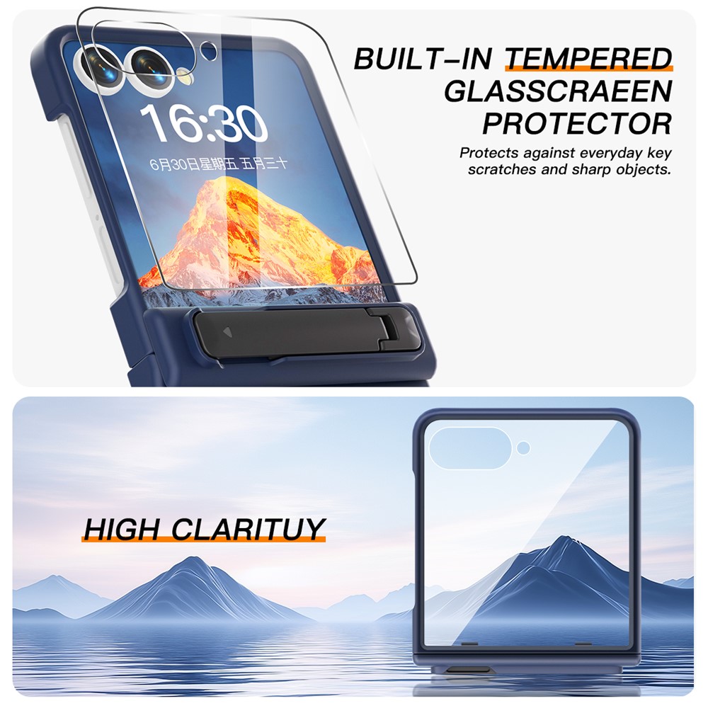 Samsung Galaxy Z Flip 7 - Kickstand Case Built-In Dark Blue — estuche (foto 3 de 7)