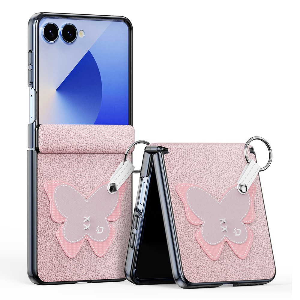 Samsung Galaxy Z Flip 7 - DUX DUCIS Leather With Ring Pink Butterfly