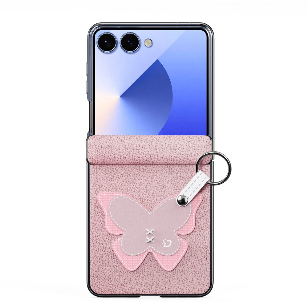 Samsung Galaxy Z Flip 7 - DUX DUCIS Leather With Ring Pink Butterfly — estuche (foto 2 de 10)