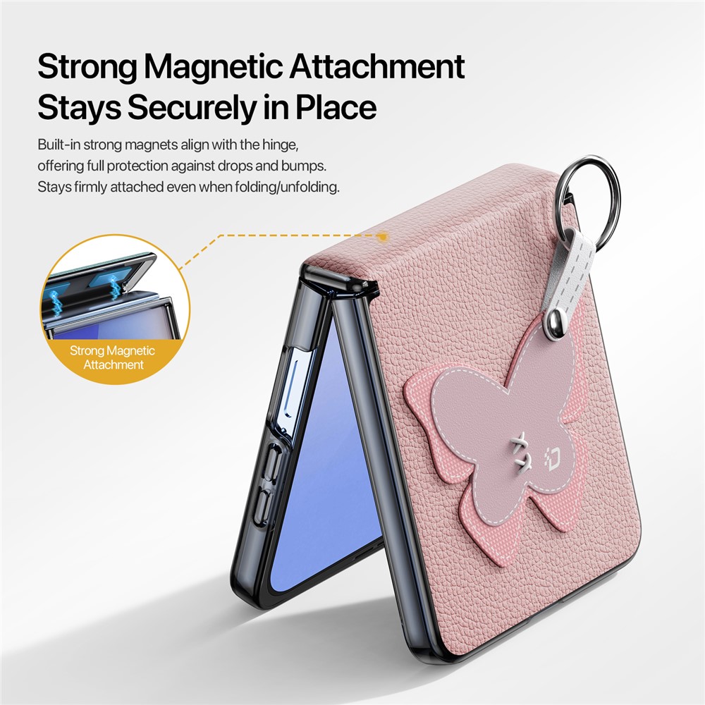 Samsung Galaxy Z Flip 7 - DUX DUCIS Leather With Ring Pink Butterfly — estuche (foto 5 de 10)