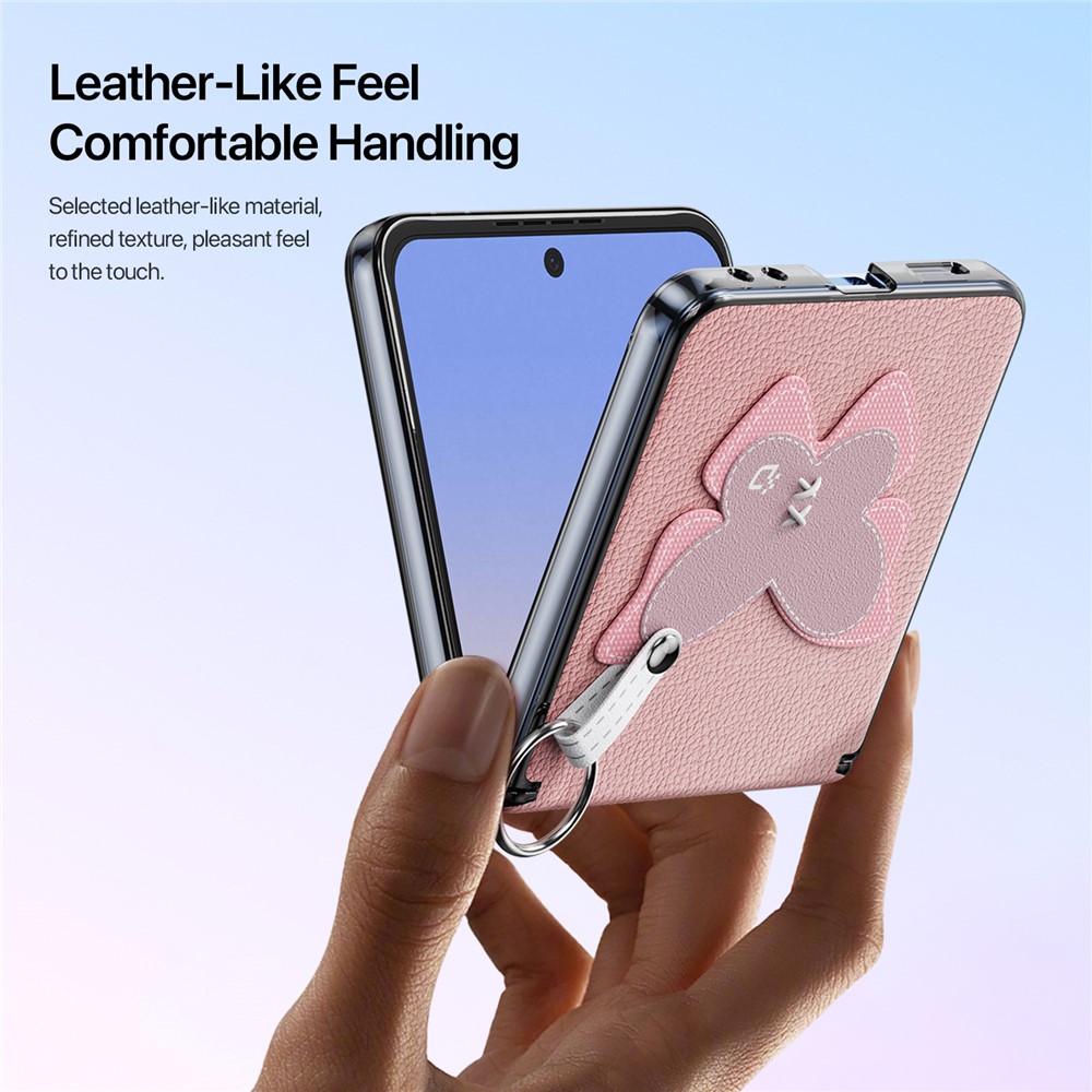 Samsung Galaxy Z Flip 7 - DUX DUCIS Leather With Ring Pink Butterfly — estuche (foto 6 de 10)