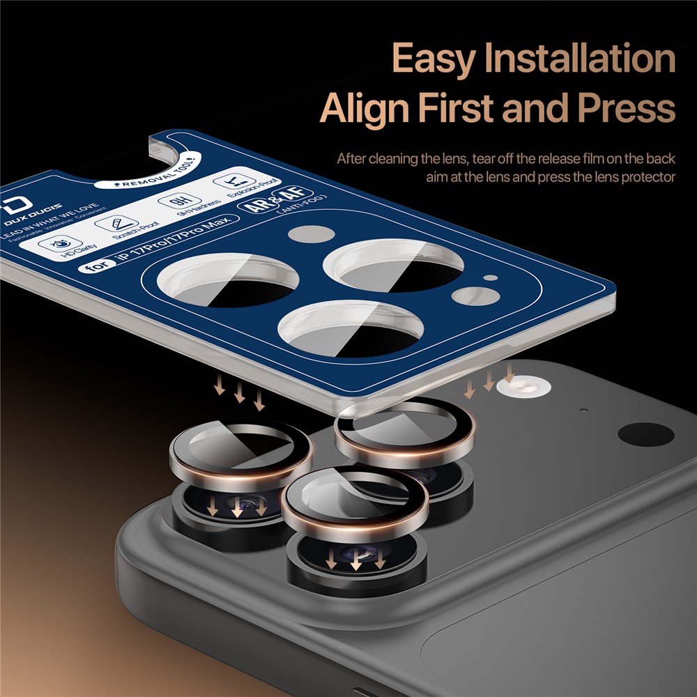 iPhone 17 Pro/17 Pro Max - DUX DUCIS Camera Lens Glass Protector Silver — vidrio templado protector de pantalla (foto 8 de 9)