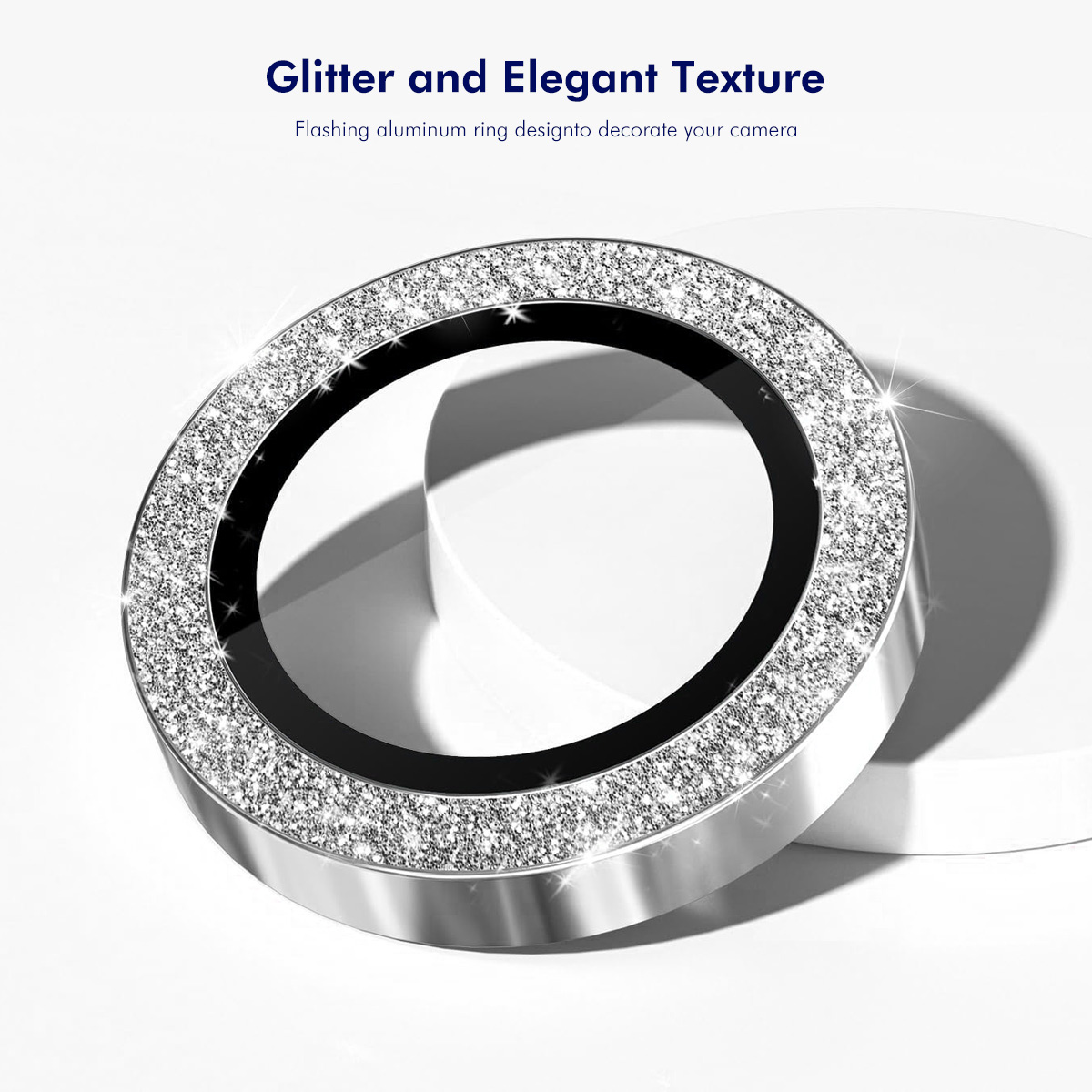 iPhone 17 Pro/17 Pro Max - ENKAY Camera Lens Glass Protector Glitter Silver — vidrio templado protector de pantalla (foto 2 de 7)