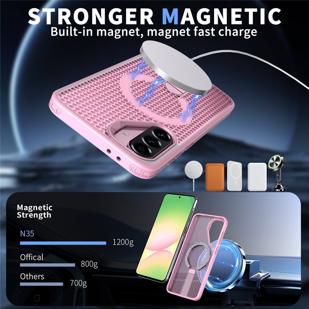 Samsung Galaxy A36/A56 - Kickstand Grid Texture Pink — estuche (foto 2 de 7)