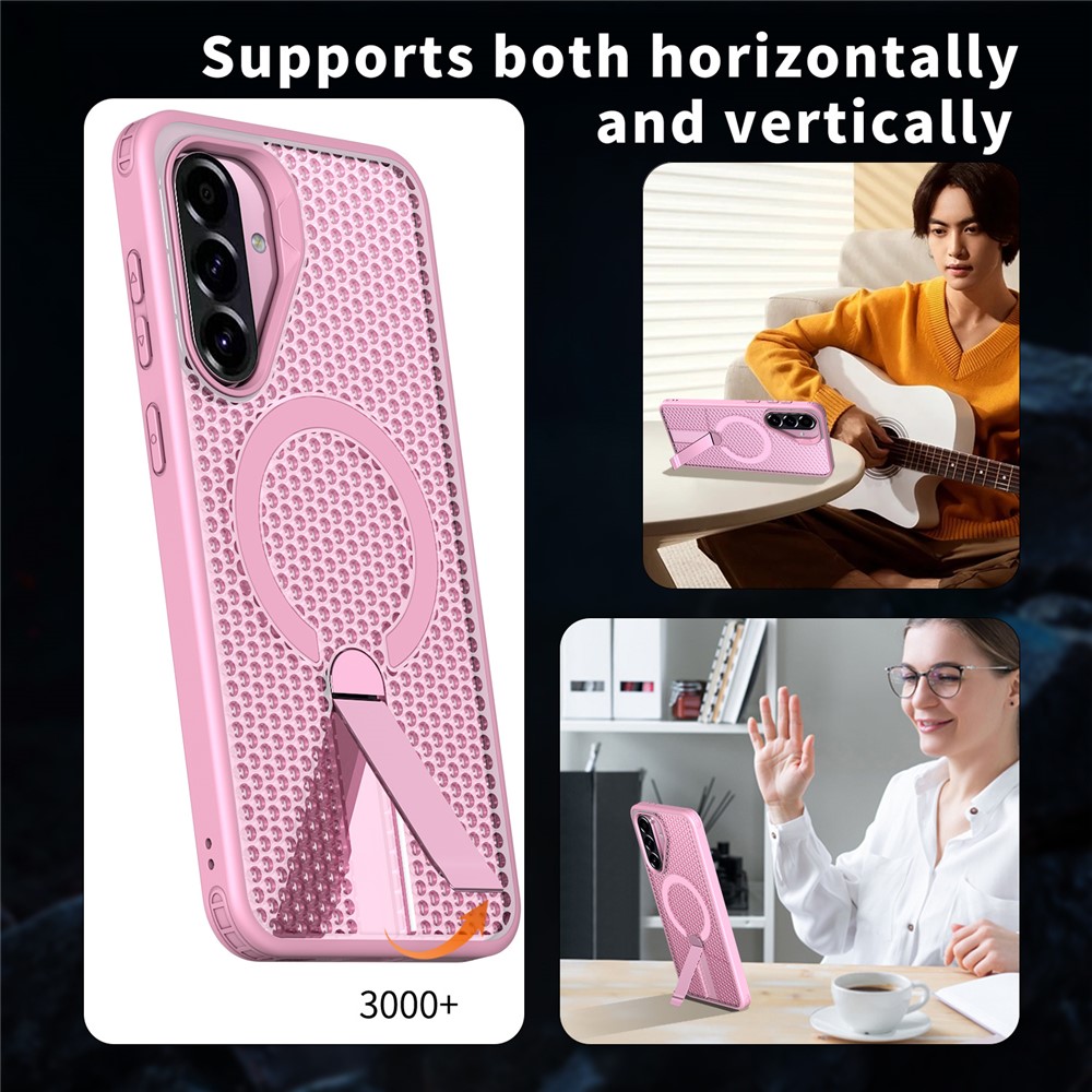 Samsung Galaxy A36/A56 - Kickstand Grid Texture Pink — estuche (foto 6 de 7)