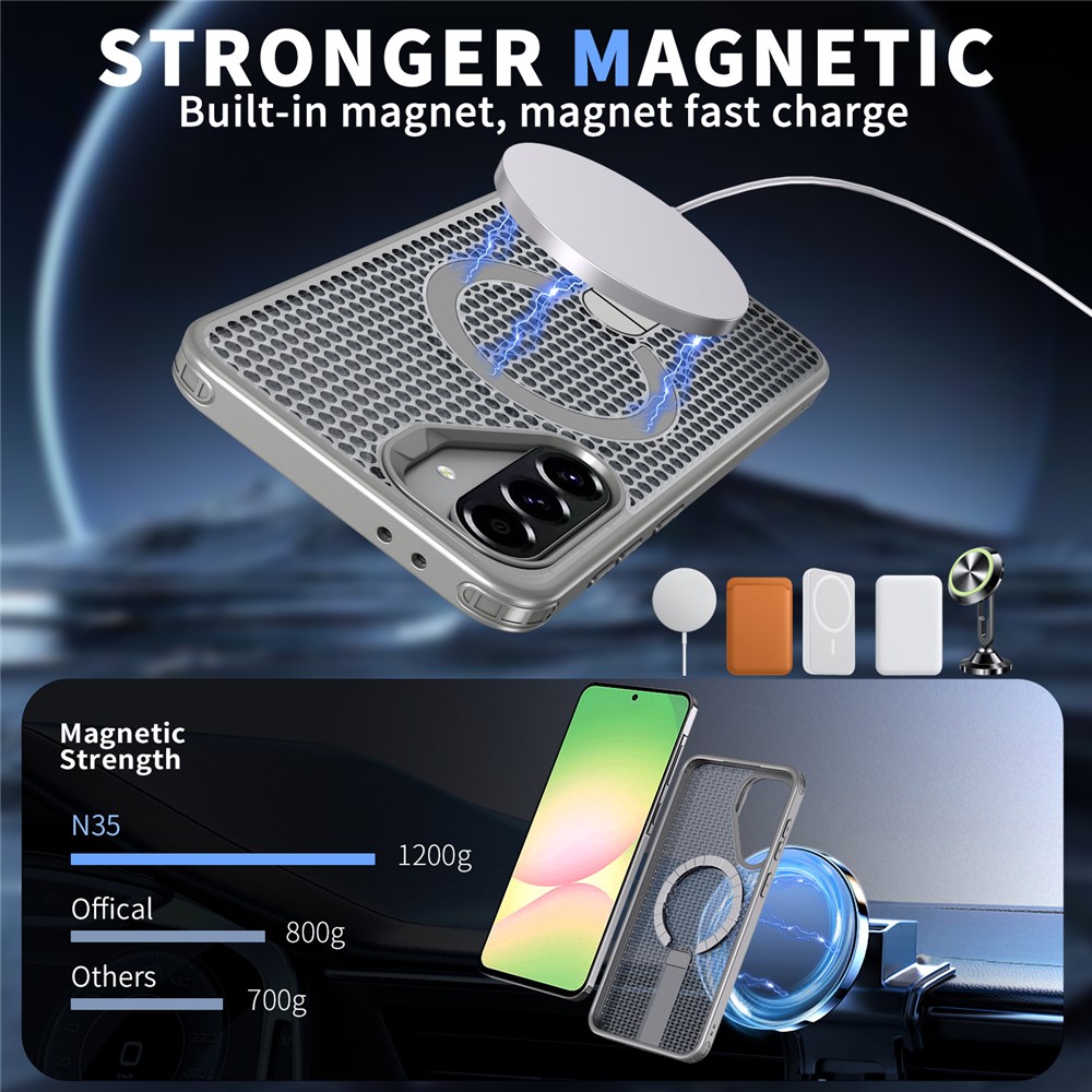 Samsung Galaxy A36/A56 - Kickstand Grid Texture Titanium Grey — estuche (foto 2 de 7)