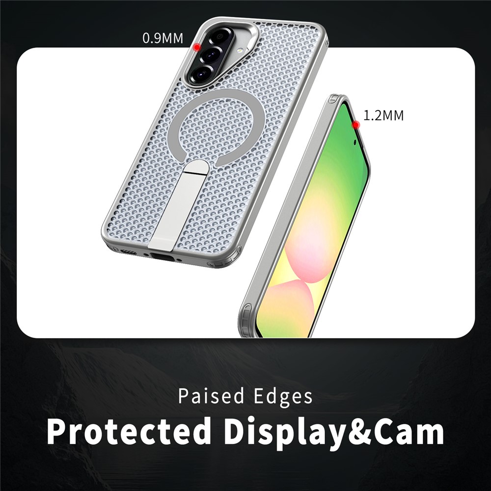 Samsung Galaxy A36/A56 - Kickstand Grid Texture Titanium Grey — estuche (foto 4 de 7)