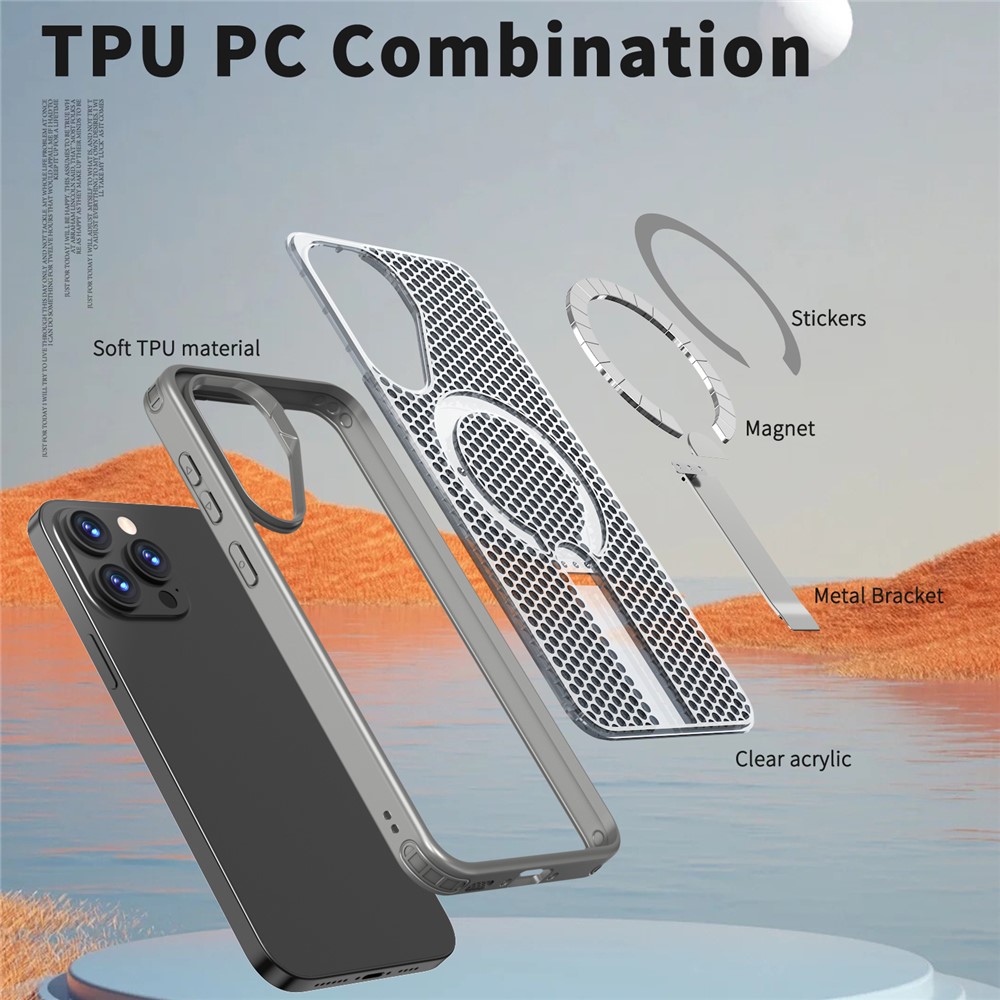 Samsung Galaxy A36/A56 - Kickstand Grid Texture Titanium Grey — estuche (foto 5 de 7)