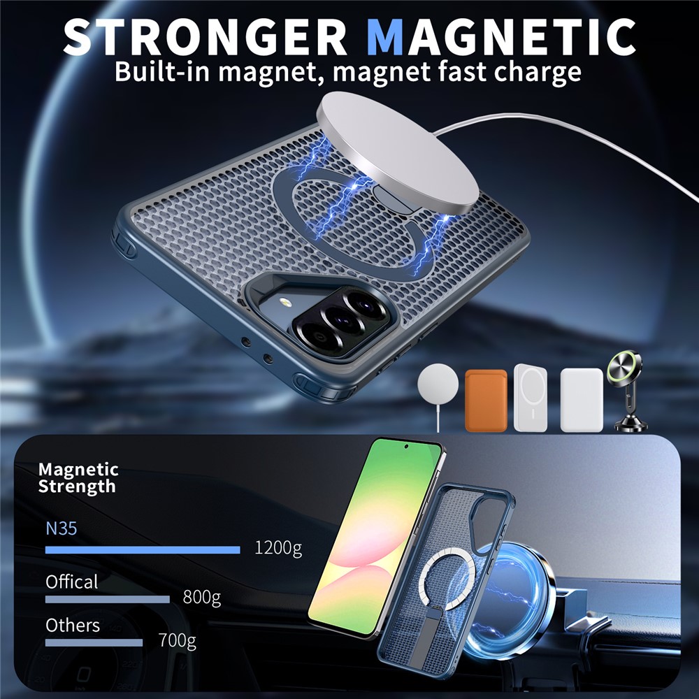 Samsung Galaxy A36/A56 - Kickstand Grid Texture Blue — estuche (foto 2 de 7)
