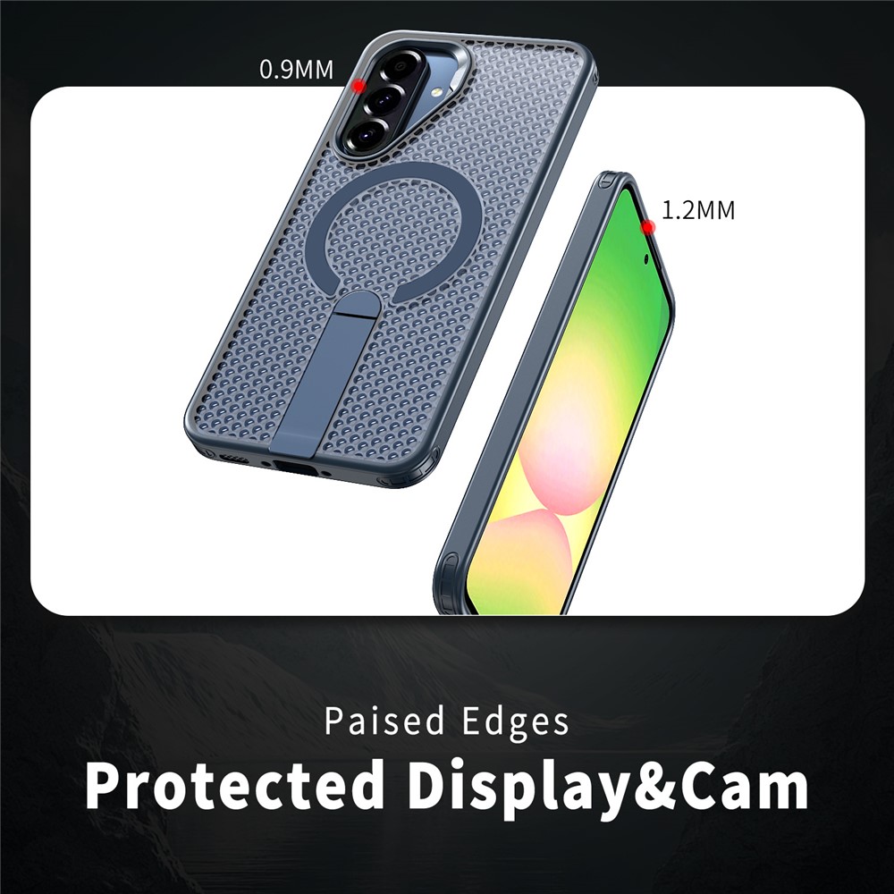 Samsung Galaxy A36/A56 - Kickstand Grid Texture Blue — estuche (foto 4 de 7)