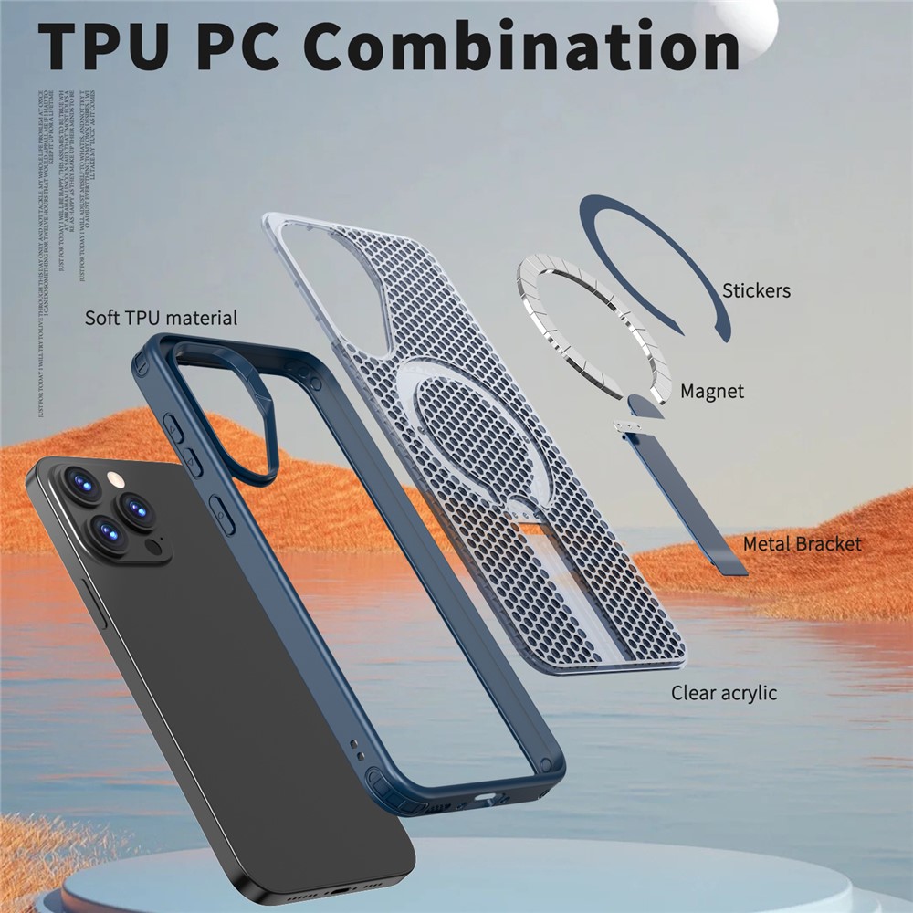 Samsung Galaxy A36/A56 - Kickstand Grid Texture Blue — estuche (foto 5 de 7)