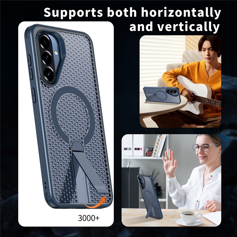 Samsung Galaxy A36/A56 - Kickstand Grid Texture Blue — estuche (foto 6 de 7)