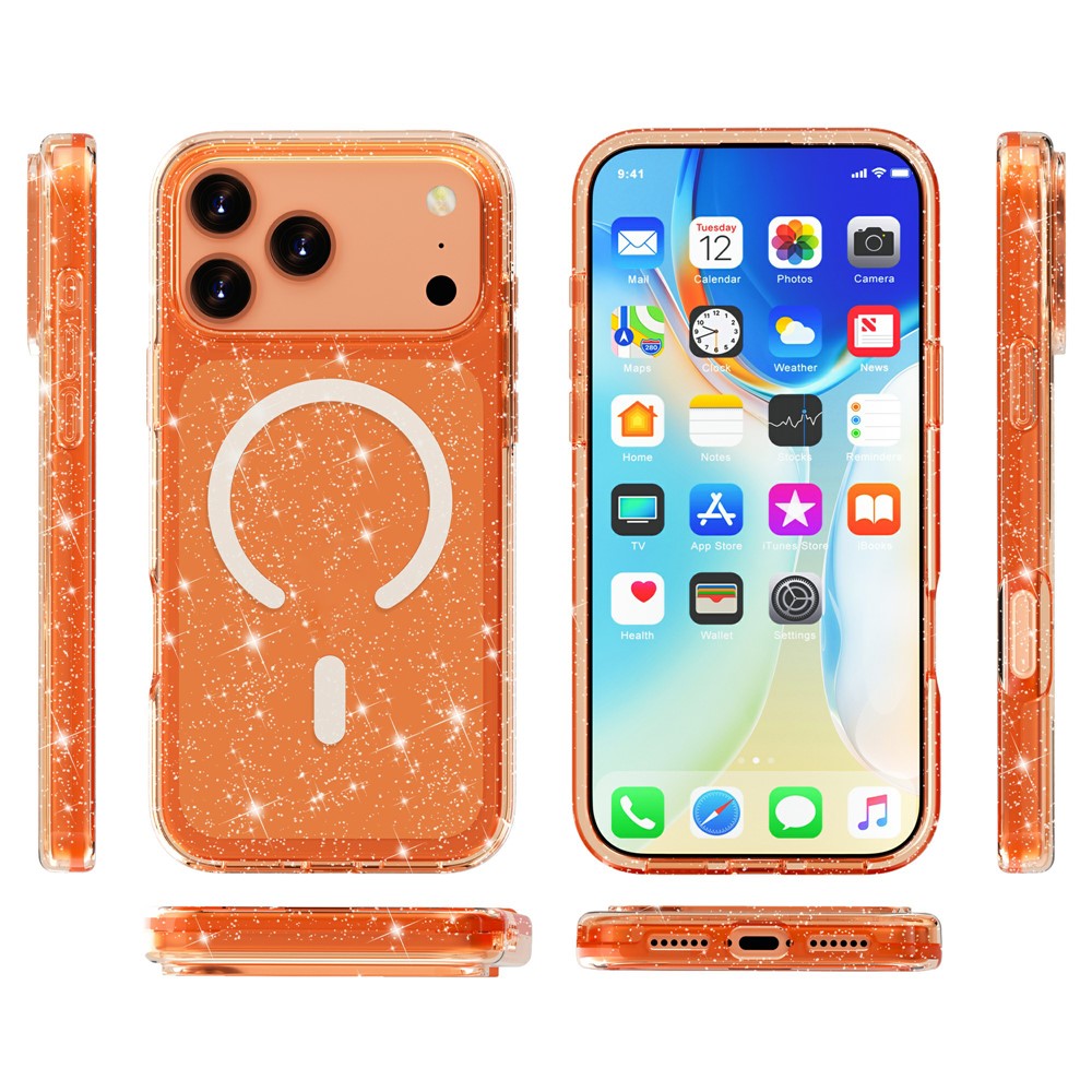 iPhone 17 Pro Max - TPU Glitter Powder Orange — estuche (foto 10 de 10)
