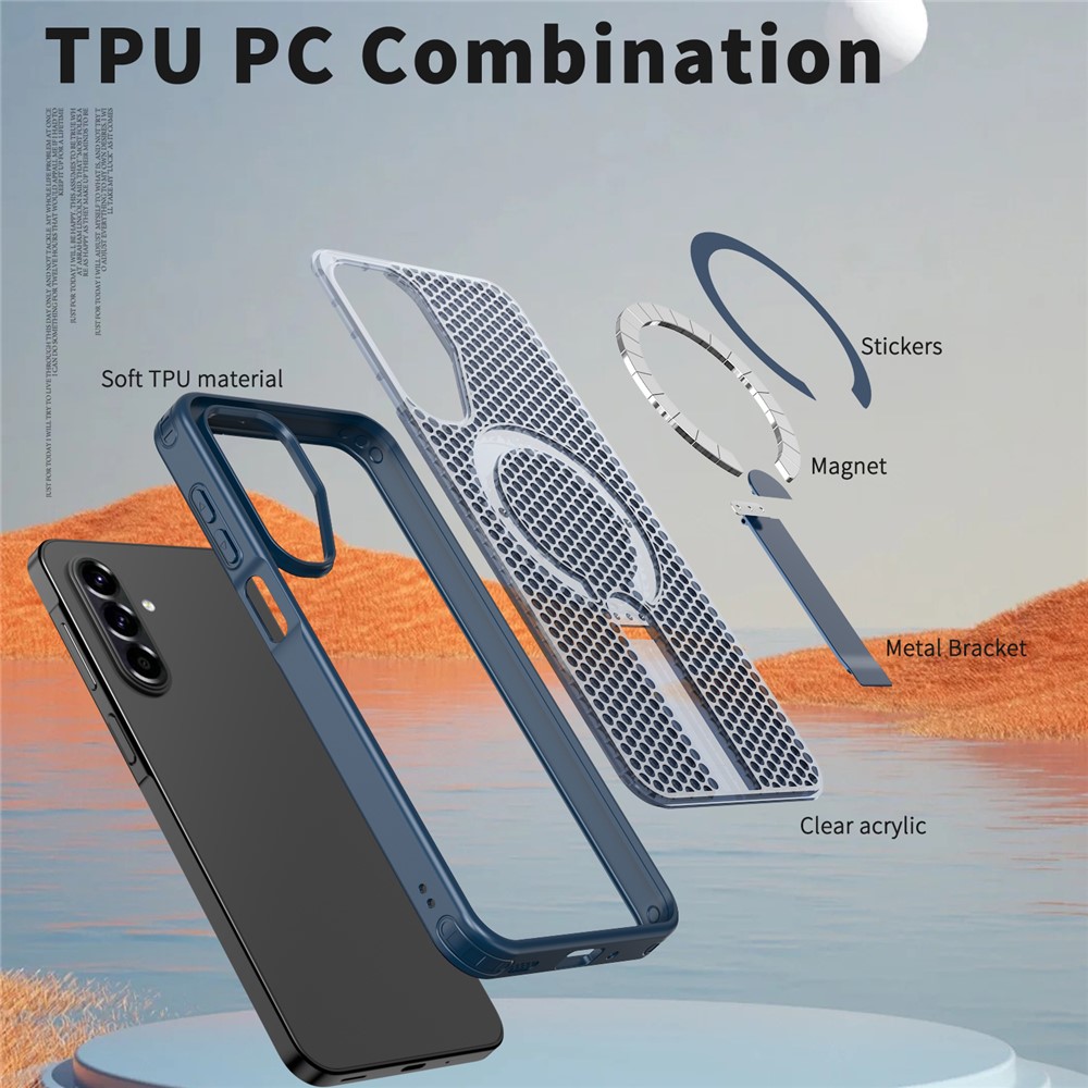 Samsung Galaxy A17 - Magnetic Kickstand Grid Blue — estuche (foto 5 de 7)