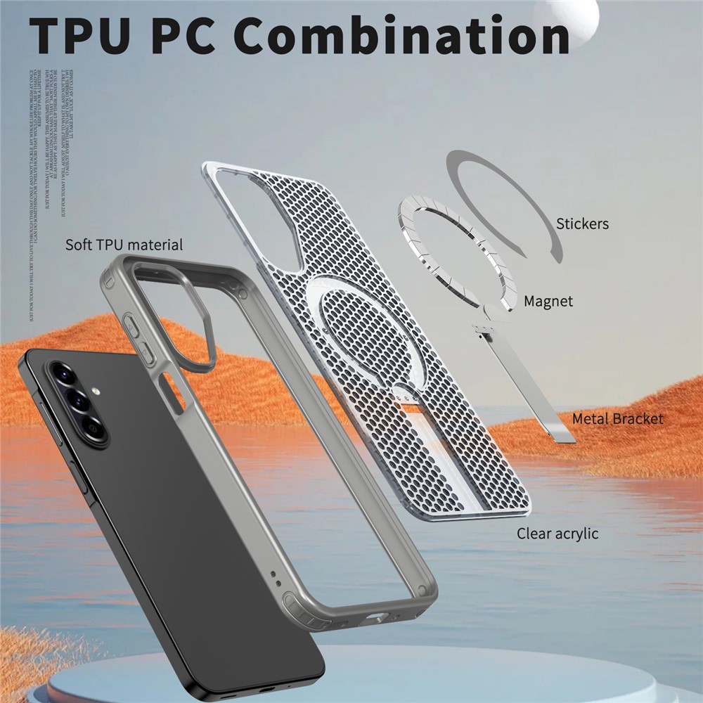 Samsung Galaxy A17 - Magnetic Kickstand Grid Titanium Grey — estuche (foto 5 de 7)