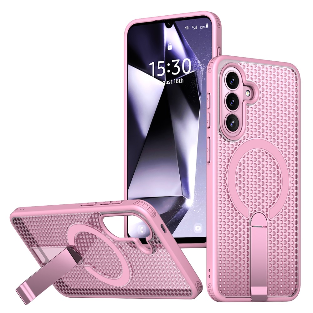 Samsung Galaxy A57 - Kickstand Grid Texture Pink — estuche