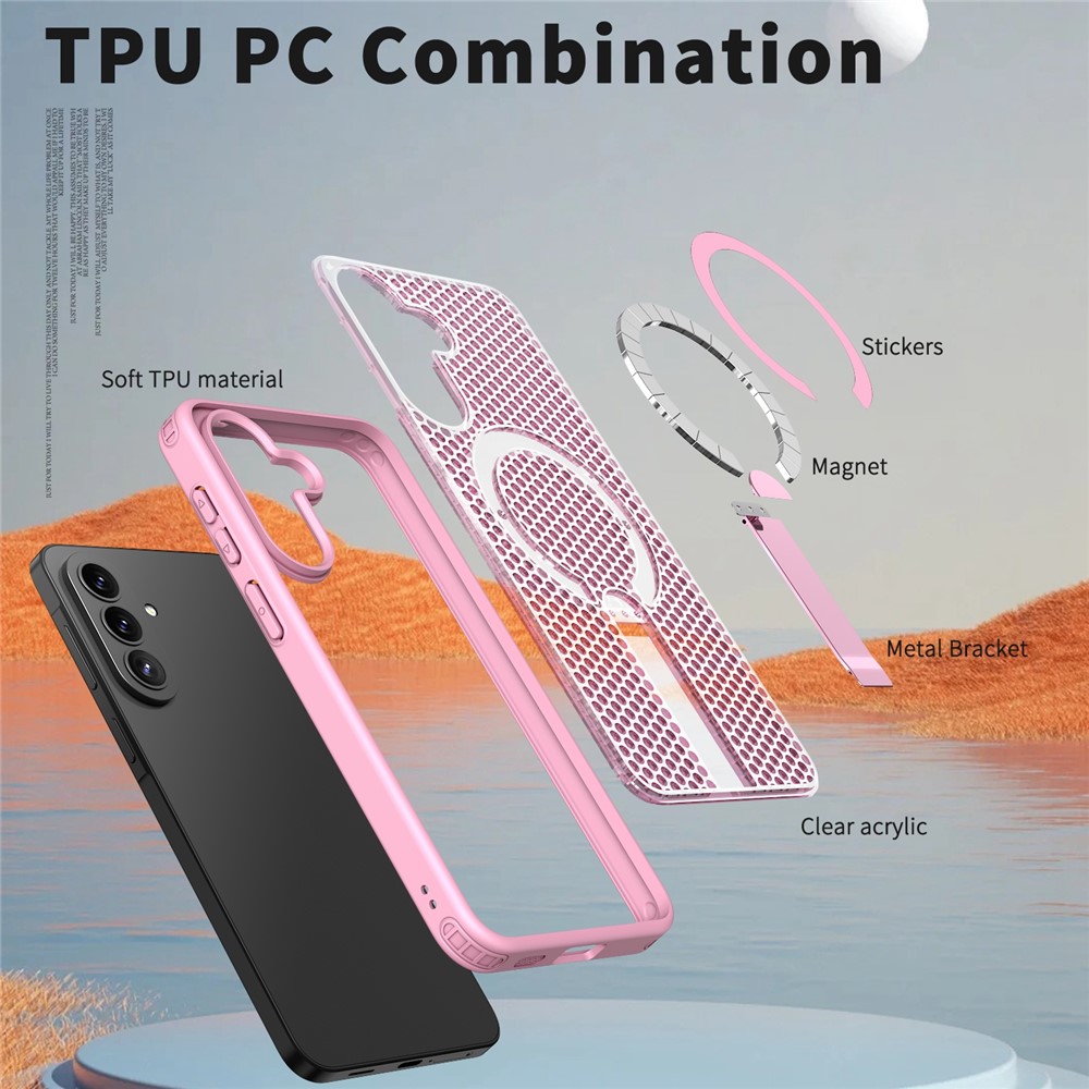 Samsung Galaxy A57 - Kickstand Grid Texture Pink — estuche (foto 5 de 7)