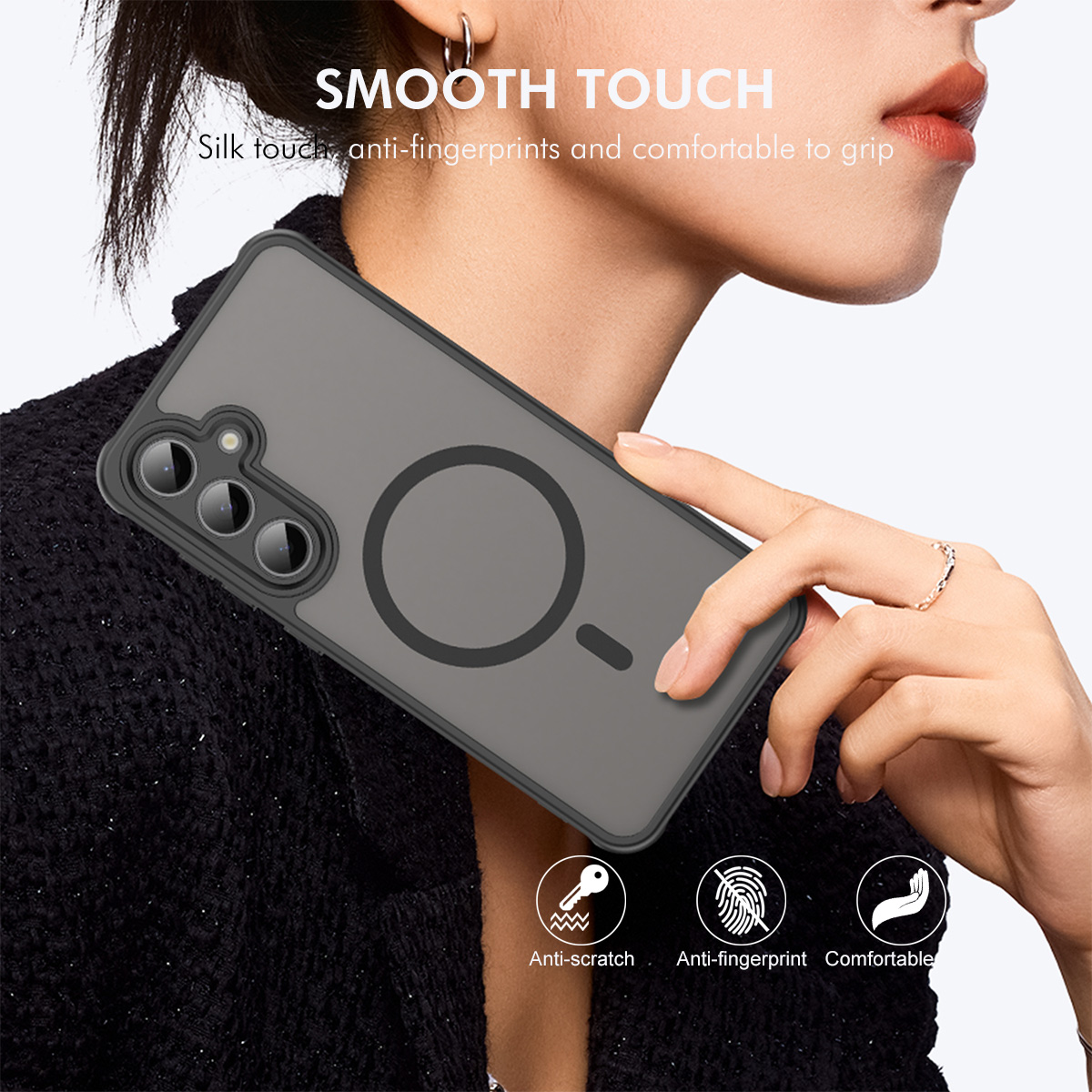 Samsung Galaxy A57 - ENKAY Magnetic Matte With Tempered Glass Black — estuche (foto 6 de 8)
