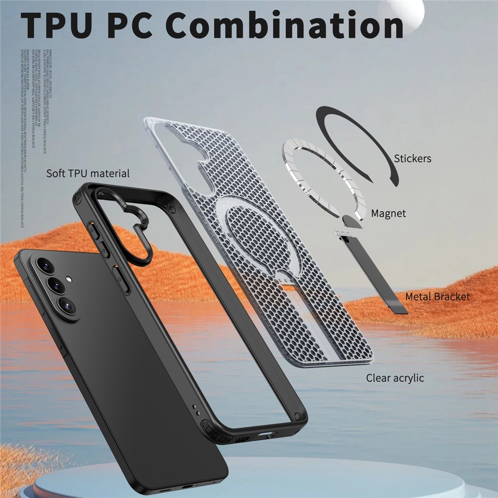 Samsung Galaxy A57 - Kickstand Grid Texture Black — estuche (foto 5 de 7)