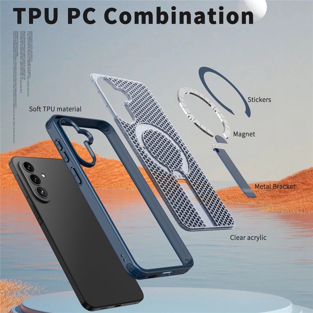 Samsung Galaxy A57 - Kickstand Grid Texture Blue — estuche (foto 5 de 7)